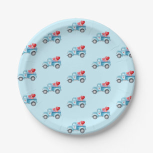 Kleine Blauwe Vrachtwagen Valentijnsdag Party Papieren Bordje