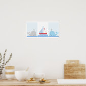 Kleine Blauwe Walvis en Zeilboot Kunst Prints (Keuken)