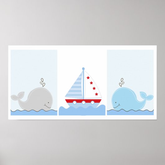 Kleine Blauwe Walvis en Zeilboot Kunst Prints (Voorkant)