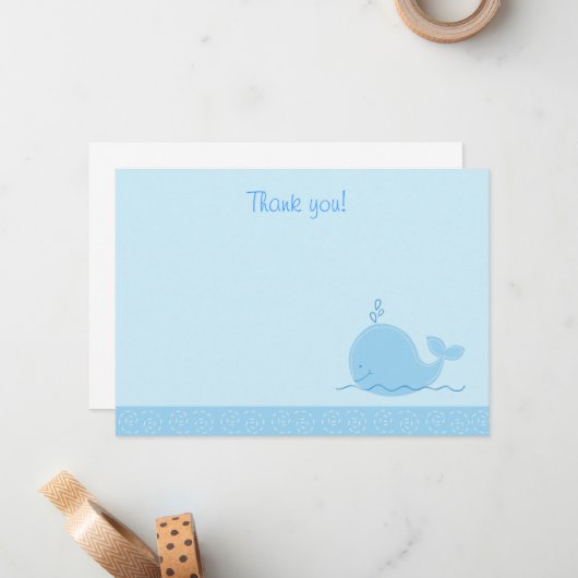 Kleine blauwe walvisflat Dank je wel Notitiekaartje (Voorkant / Achterkant in situ)