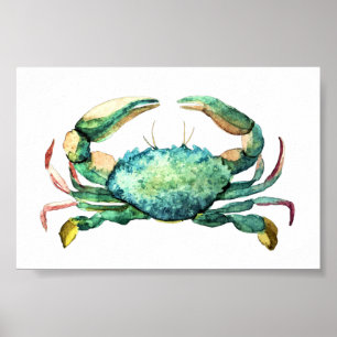 Kleine blauwe Waterverf afdrukken Poster