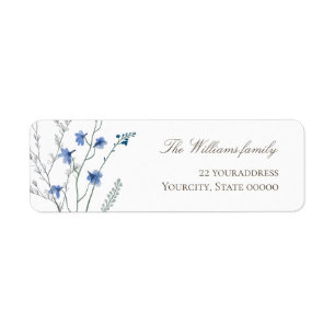 kleine blauwe wilde bloemen Terugkeeradres label