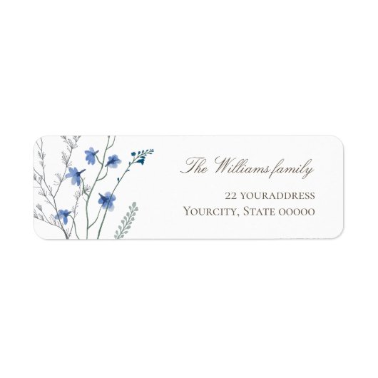kleine blauwe wilde bloemen Terugkeeradres label (Voorkant)