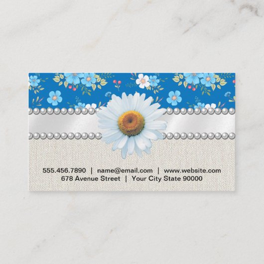 Kleine Blauwe Witte Bloemen Visitekaartje (Achterkant)