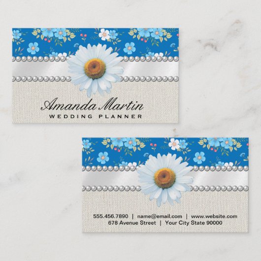 Kleine Blauwe Witte Bloemen Visitekaartje (Voorkant / Achterkant)