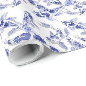 Kleine blauwe witte koi vis cadeaupapier (Rol Hoek)