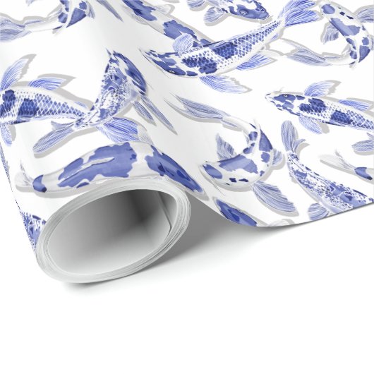 Kleine blauwe witte koi vis cadeaupapier (Rol Hoek)