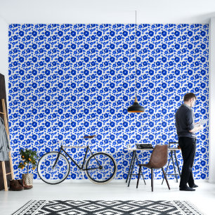 Kleine blauwe witte rozen wandbekleding behang