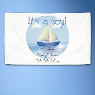 Kleine Blauwe Zeilboot Jongens Baby Shower Spandoek