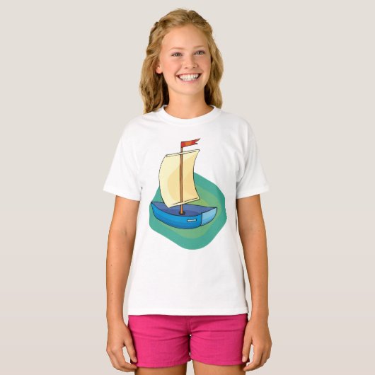 Kleine Blauwe Zeilboot T-shirt (Voorkant volledig)