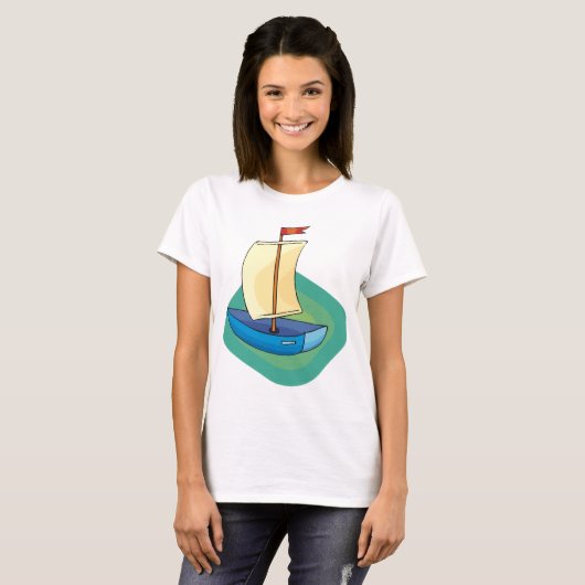Kleine Blauwe Zeilboot T-shirt (Voorkant volledig)