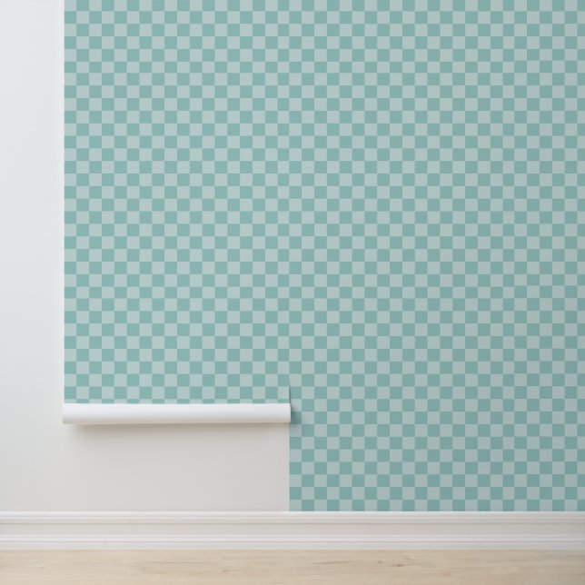 Kleine Blauwgroen Checkers Behang (Applicatie)