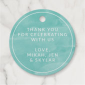 Kleine Blauwgroen Waterverf Baby shower Dank je we Bedankjes Labels (Achterkant)