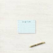 Kleine Bleke Robin Egg Blue Check Post-it® Notes (Op bureau)