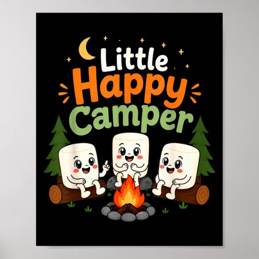 Kleine blije kampeerder kinderen kamperen marshmal poster (Voorkant)