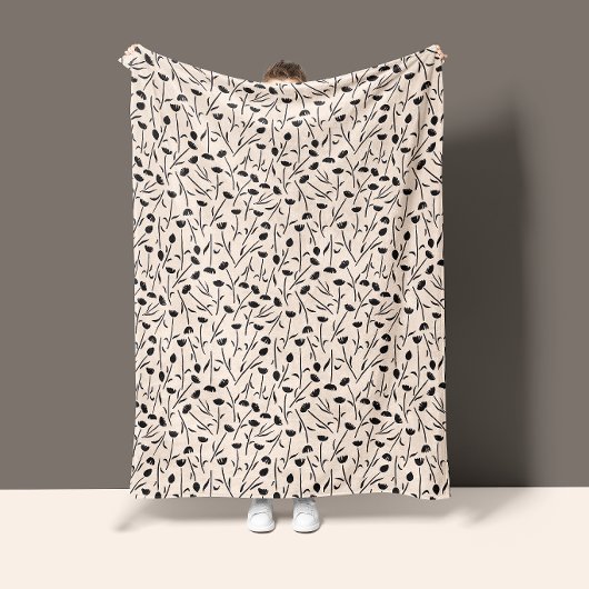 Kleine Bloem Donkerbruin & Crème Fleece Deken