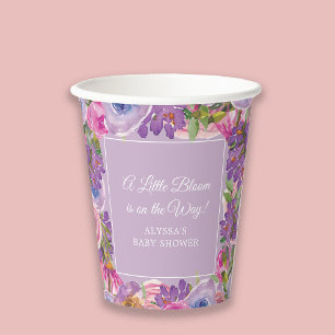 Kleine bloem paarse roze bloemige babyshower voor papieren bekers