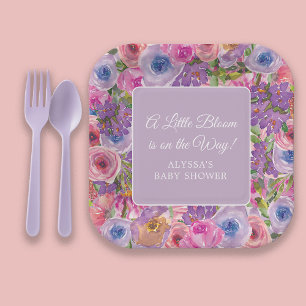 Kleine bloem paarse roze bloemige babyshower voor papieren bordje