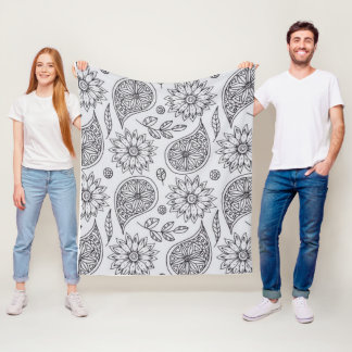 Kleine bloemen & bladmotieven, alle set lichtgrijs fleece deken