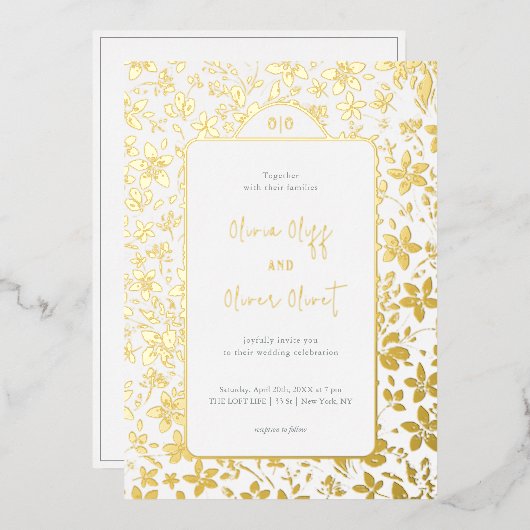 Kleine bloemen bruiloft folie uitnodiging (Voorkant / Achterkant)