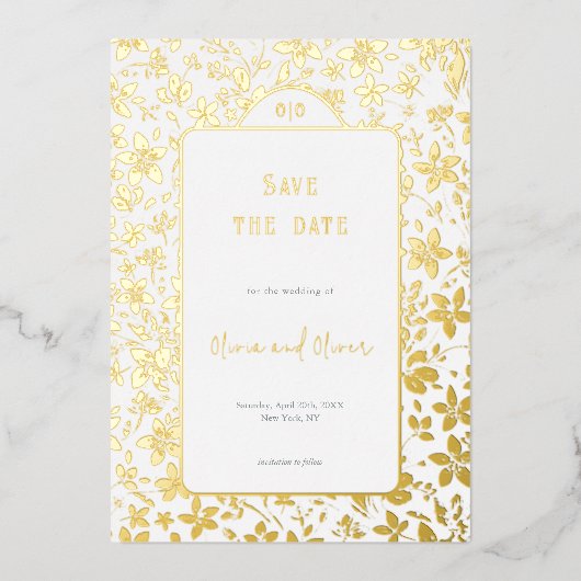 Kleine bloemen bruiloft save the date folie uitnodiging (Voorkant)