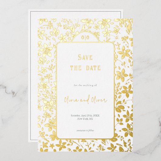 Kleine bloemen bruiloft save the date folie uitnodiging (Voorkant / Achterkant)