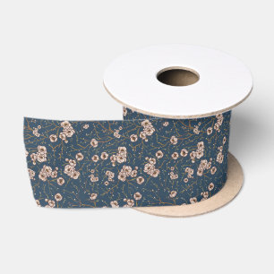 Kleine bloemen lichtblauw patroon satijnen lint