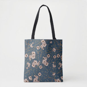 Kleine bloemen lichtblauw patroon tote bag