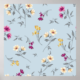 Kleine bloemen met violet en crème verwerpen vlekk poster