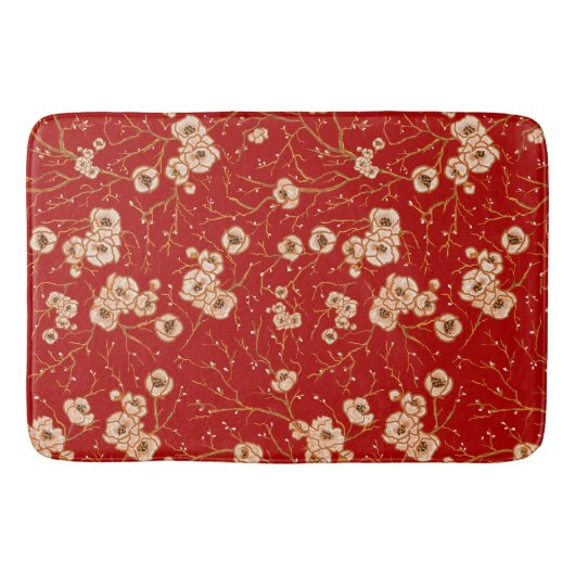 Kleine bloemen op rood patroon badmat (Voorkant)