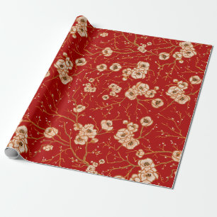 Kleine bloemen op rood patroon cadeaupapier