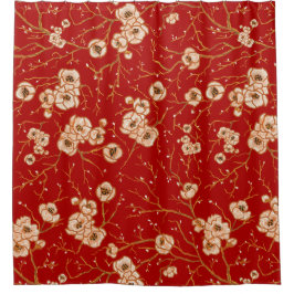 Kleine bloemen op rood patroon douchegordijn