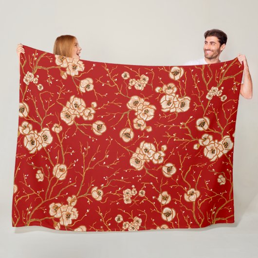 Kleine bloemen op rood patroon fleece deken (In situ)