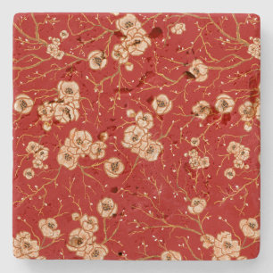Kleine bloemen op rood patroon stenen onderzetter