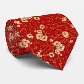 Kleine bloemen op rood patroon stropdas (Opgerold)