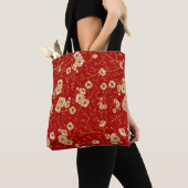 Kleine bloemen op rood patroon tote bag (Dichtbij)