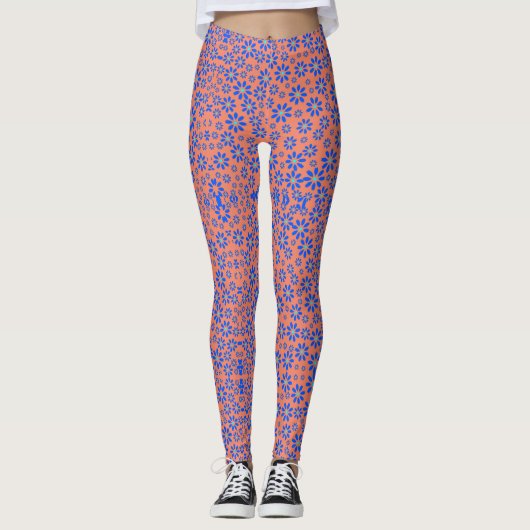 Kleine bloemen Pattern.Blue 01.b Oranje BG Legging (Voorkant)
