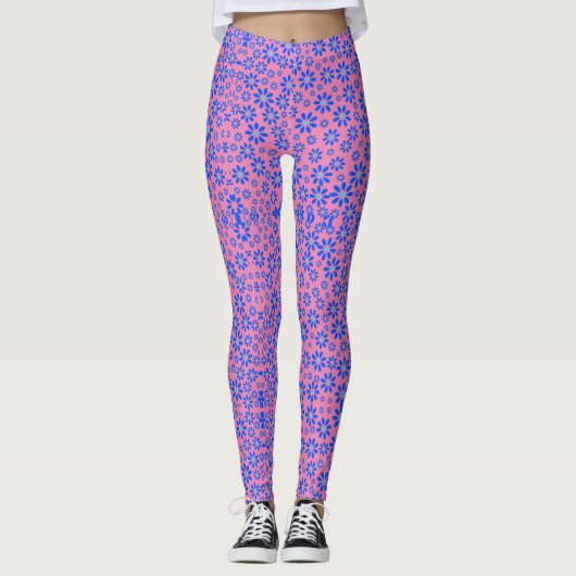 Kleine bloemen Pattern.Blue 01.b Roze BG Leggings (Voorkant)