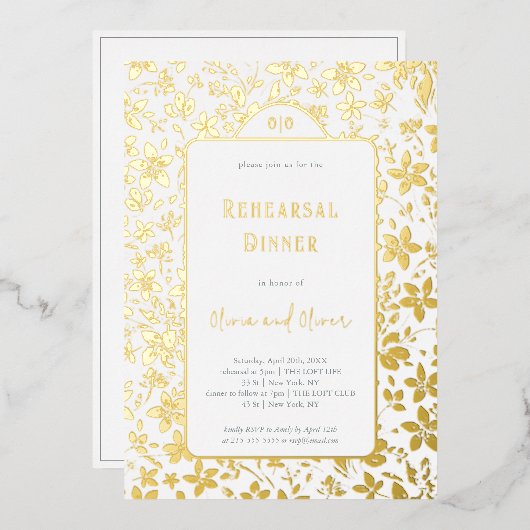 Kleine bloemen repetitie diner folie uitnodiging (Voorkant / Achterkant)