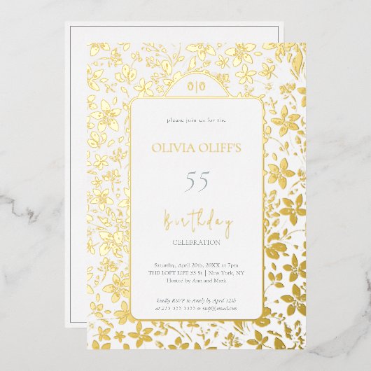 Kleine bloemen verjaardag elke leeftijd folie uitnodiging (Voorkant / Achterkant)