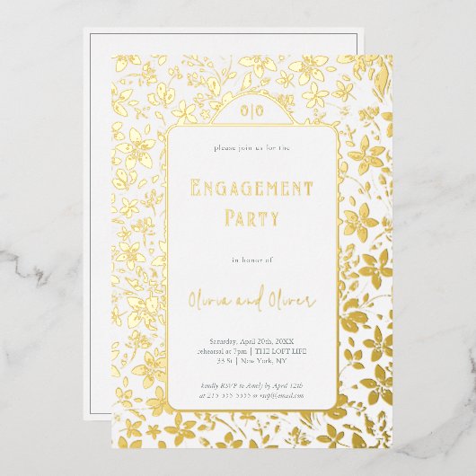 Kleine bloemen verlovingsfeest folie uitnodiging (Voorkant / Achterkant)