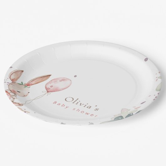 Kleine bloemenkonijntje baby shower papieren bordje (Gekanteld)