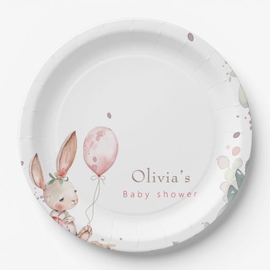 Kleine bloemenkonijntje baby shower papieren bordje (Voorkant)
