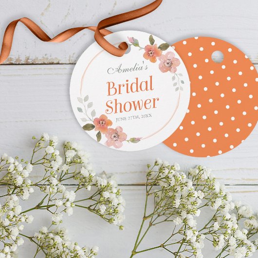 Kleine Bloemige Oranje Bruidsdouche Bedankjes Labels