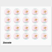 Kleine Blond Zeemeermin Roze Meisje Verjaardag Ronde Sticker (Vel)