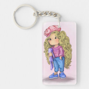 Kleine Blondine Meisje met Bunny Speelgoed Sleutel Sleutelhanger