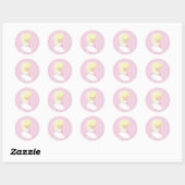 Kleine Blondine Meisje, Roze, Eerste Communie Ronde Sticker (Vel)