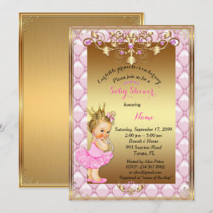 Kleine blondprinses, Baby shower uitnodiging, goud Kaart