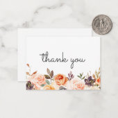 Kleine Blush & Peach Floral w Tekst Dank u kaart 2 Notitiekaartje (Voorkant / Achterkant in situ)