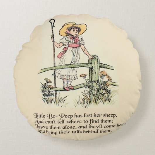 Kleine Bo-Peep: Klassieke Kate Greenaway Kwekerij Rond Kussen (Voorkant)
